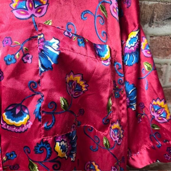 Vintage 90s EJCโIntimates Nightgown Pink Red Floral Satin OS Button Up V Neck - Picture 6 of 7
